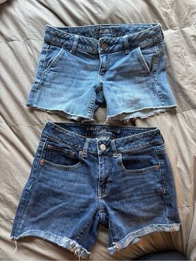 American Eagle Outfitters Light Blue & Dark Blue Denim Cutoff Shorts Duo
